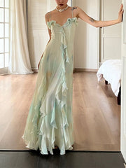 Beautiful Mermaid Spaghetti Straps Green Long Party Dresses Prom Dress SD2403