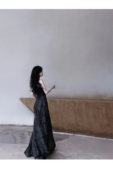 Pretty A line Halter Dusty Black Prom Dresses Long Birthday Dress For Women SD240