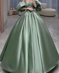 Classy Ball Gown Off The Shoulder Long Party Dress Satin Prom Dresses SD2447