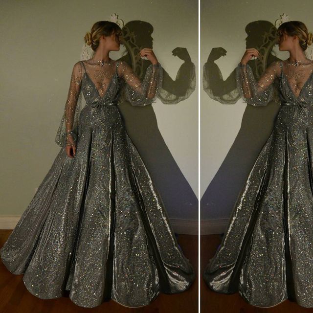 Simple Ball Gown Spaghetti Straps Sequin Long Party Dress Prom Dresses SD2451