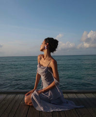 Classy Sheath Straps Long Party Dress Lilac Chiffon Prom Dresses SD2455