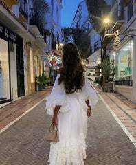 Classy 2 Pieces Off The Shoulder Long Party Dress White Prom Dresses SD2457