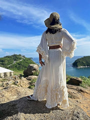 Classy 2 Pieces Off The Shoulder Long Party Dress White Prom Dresses SD2457