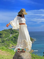 Classy 2 Pieces Off The Shoulder Long Party Dress White Prom Dresses SD2457