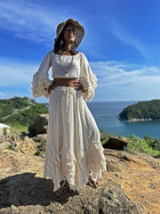 Classy 2 Pieces Off The Shoulder Long Party Dress White Prom Dresses SD2457