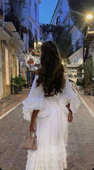 Classy 2 Pieces Off The Shoulder Long Party Dress White Prom Dresses SD2457