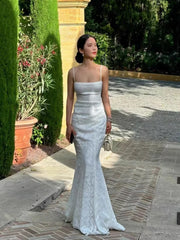 Pretty Mermaid Spaghetti Straps Long Lace Party Dresses Prom Dresses SD2461