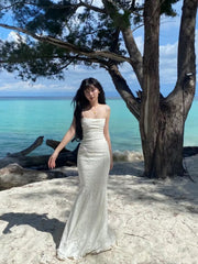 Pretty Mermaid Spaghetti Straps Long Lace Party Dresses Prom Dresses SD2461