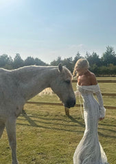 Classy Mermaid Off The Shoulder Long Party Dress White Prom Dresses SD2462