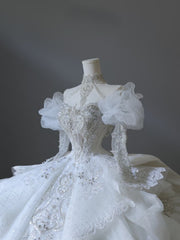 Timeless Ball Gown Off The Shoulder White Lace Long Sleeves Wedding Dresses Bridal Dress SD2471