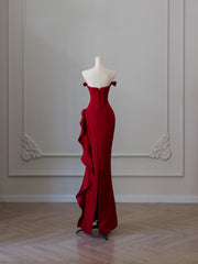 Simple Mermaid Off The Shoulder Neckline Burgundy Sequin Long Party Dress Prom Dresses SD2478