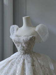 Timeless Ball Gown Off The Shoulder Short Sleeves Tulle Sequin Wedding Dresses Bridal Dress SD2480