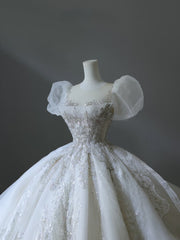 Timeless Ball Gown Off The Shoulder Short Sleeves Tulle Sequin Wedding Dresses Bridal Dress SD2480