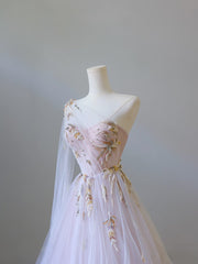 Classy A line One Shoulder Tulle Lace Long Evening Dress Prom Dresses SD2486