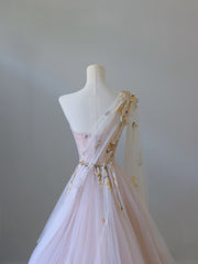 Classy A line One Shoulder Tulle Lace Long Evening Dress Prom Dresses SD2486