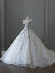 Timeless Ball Gown Jewel Neckline Sequin Half Sleeves Wedding Dress Bridal Dresses SD2489