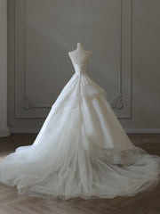 Timeless Ball Gown Strapless Satin Ivory Long Wedding Dress Bridal Dresses SD2490