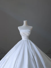 Timeless Ball Gown Strapless Satin White Long Wedding Dress Bridal Dresses SD2493