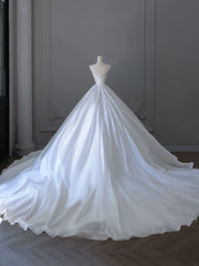 Timeless Ball Gown Strapless Satin White Long Wedding Dress Bridal Dresses SD2493