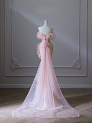 Classy Mermaid Strapless Pink Sequin Long Evening Dress Prom Dresses SD2495