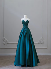 Classy Ball Gown Strapless Satin Ruffles Long Evening Dress Prom Dresses SD2498