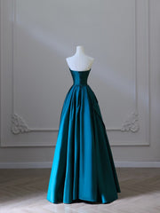 Classy Ball Gown Strapless Satin Ruffles Long Evening Dress Prom Dresses SD2498