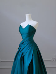 Classy Ball Gown Strapless Satin Ruffles Long Evening Dress Prom Dresses SD2498