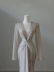 Classy Mermaid V Neckline Long Sleeves Sequin Ruffles Long Evening Dress Prom Dresses SD2499