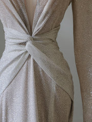 Classy Mermaid V Neckline Long Sleeves Sequin Ruffles Long Evening Dress Prom Dresses SD2499