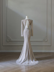 Classy Mermaid V Neckline Long Sleeves Sequin Ruffles Long Evening Dress Prom Dresses SD2499