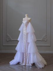 Classy Mermaid High Neckline Sequin Ruffles Long Evening Dress Prom Dresses SD2505