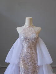 Classy Mermaid High Neckline Sequin Ruffles Long Evening Dress Prom Dresses SD2505