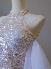 Classy Mermaid High Neckline Sequin Ruffles Long Evening Dress Prom Dresses SD2505