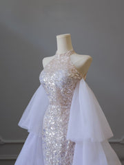 Classy Mermaid High Neckline Sequin Ruffles Long Evening Dress Prom Dresses SD2505