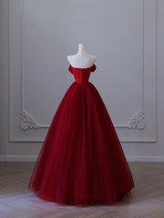 Classy Balll Gown Strapless Red Tulle Long Evening Dress Prom Dresses SD2516