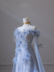 Classy Balll Gown Sweetheart Floral Blue Tulle Long Evening Dress Prom Dresses SD2518