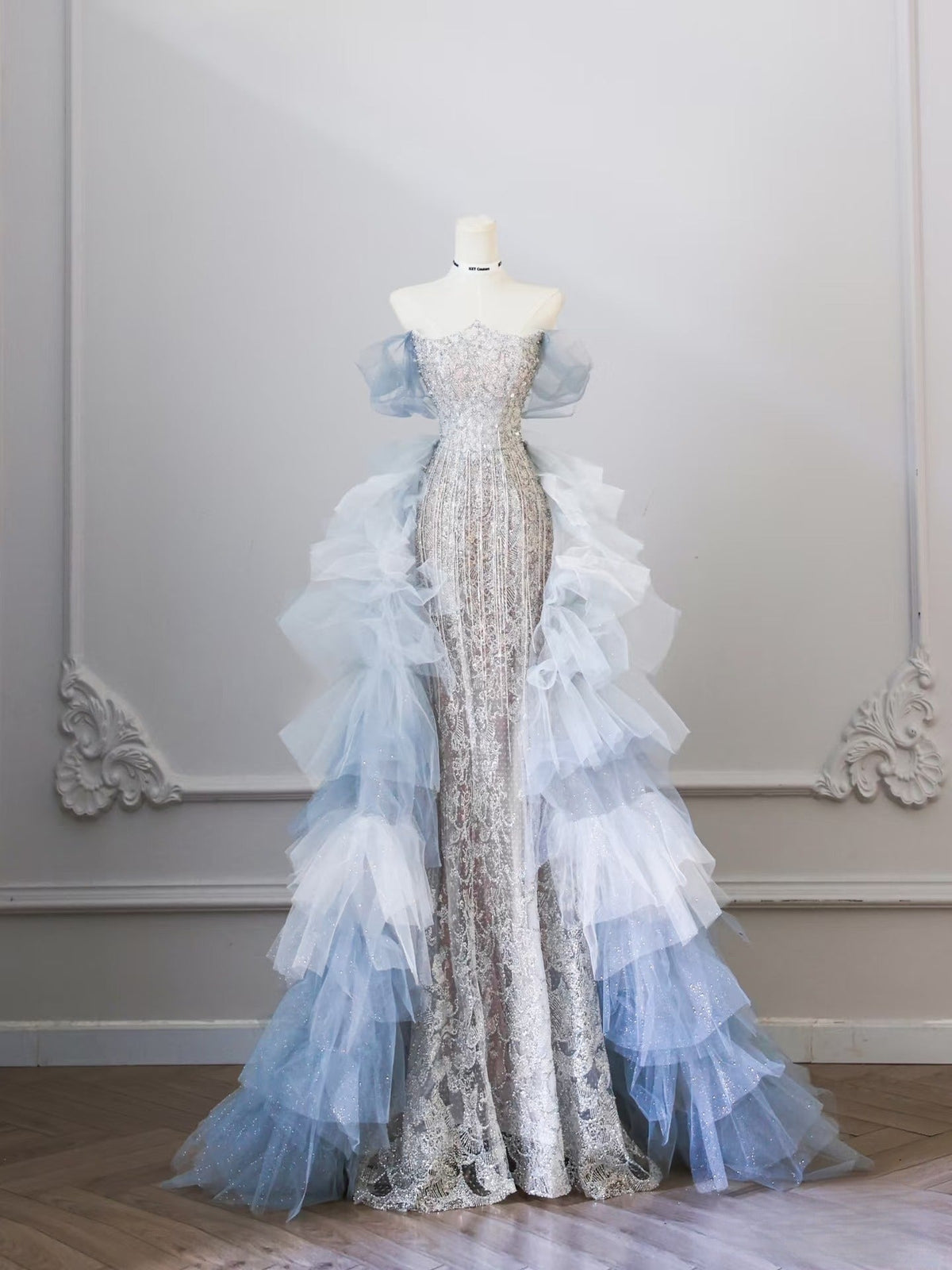 Classy Mermaid Off The Shoulder Neckline Sequin Ruffles Long Evening Dress Prom Dresses SD2523