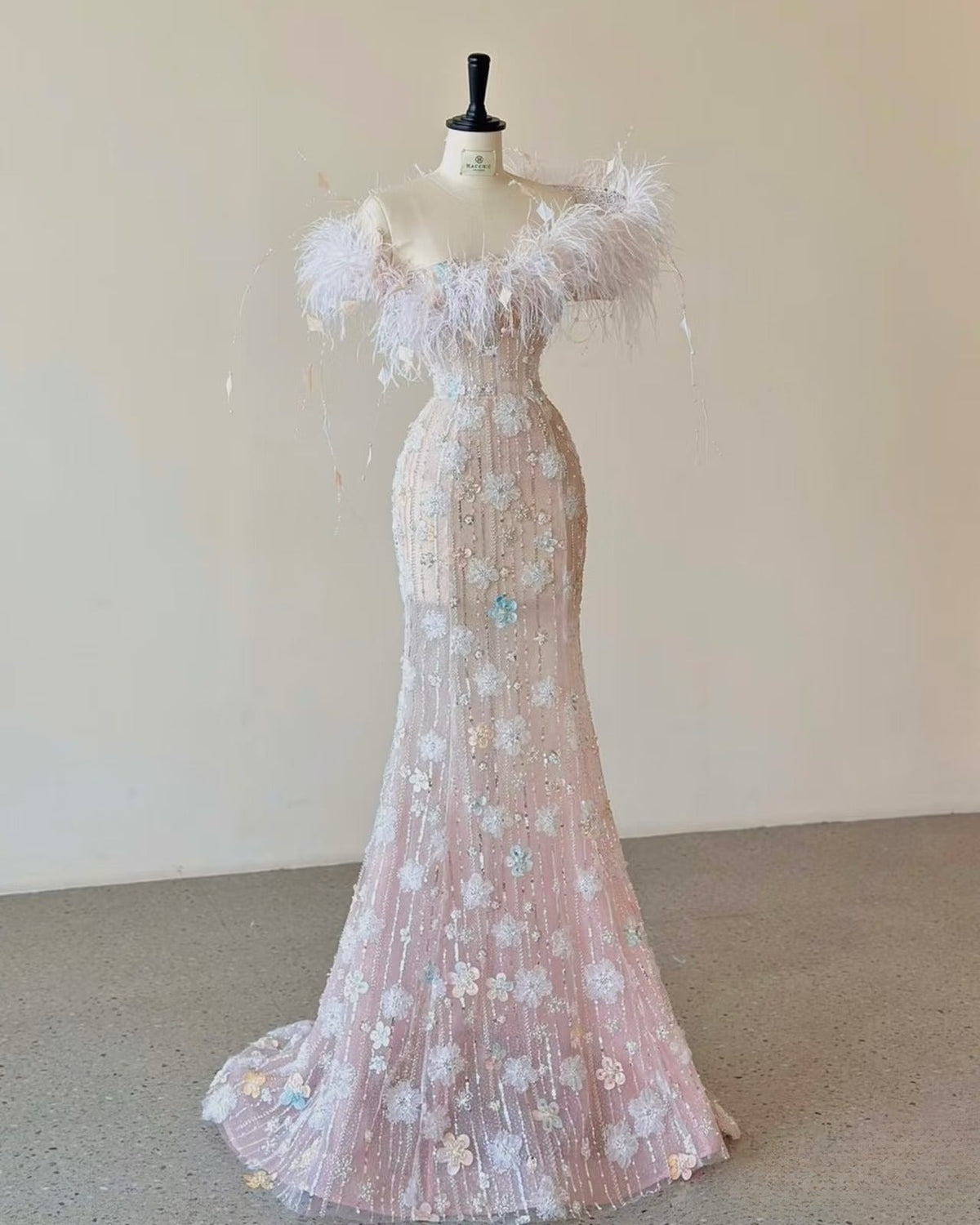 Sexy Mermaid Scoop Neckline Sequin Feathers Long Evening Dress Prom Dresses SD2524