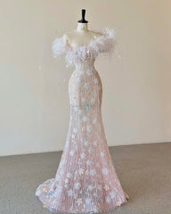 Sexy Mermaid Scoop Neckline Sequin Feathers Long Evening Dress Prom Dresses SD2524