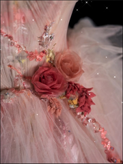 Classy Ball Gown Sweetheart Pink Floral Tulle Long Evening Dress Prom Dresses SD2525