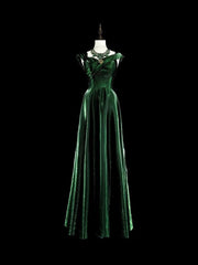 Pretty A Line Sweetheart Ruffles Long Evening Dress Green Velvet Prom Dresses SD2742
