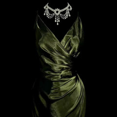 Retro Mermaid Spaghetti Straps Satin Green Long Evening Dress Prom Dresses SD2754