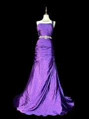 Retro Mermaid One Shoulder Satin Grape Long Evening Dress Prom Dresses SD2756