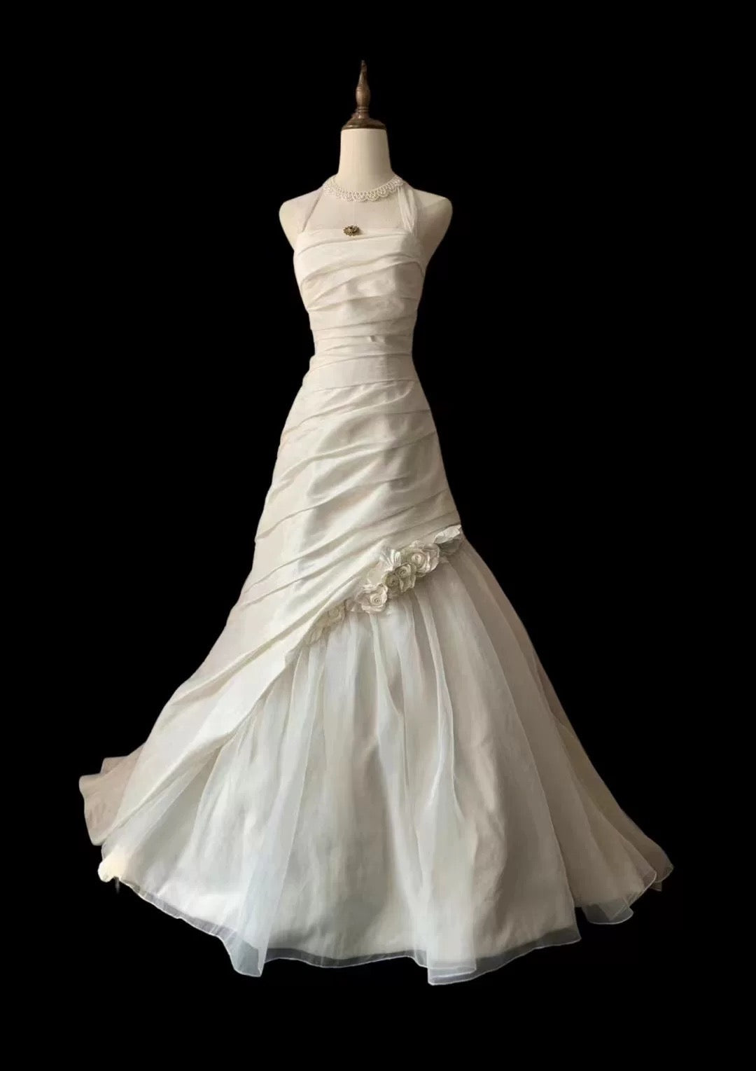 Chic Mermaid Halter Satin Ivory Long Wedding Dress Bridal Dresses SD2758
