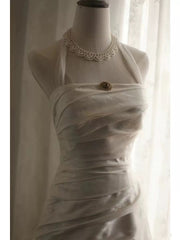 Chic Mermaid Halter Satin Ivory Long Wedding Dress Bridal Dresses SD2758