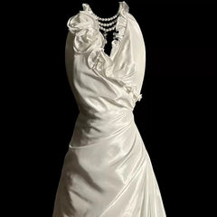 Classy A Line Halter Satin Ivory Long Wedding Dress Bridal Dresses SD2761