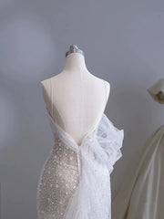 Classy Mermaid Spaghetti Straps White Sequin Long Wedding Dress Bridal Dresses SD2762