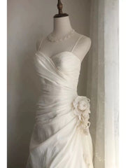 Classy Mermaid Spaghetti Straps White Satin Long Wedding Dress Bridal Dresses SD2764