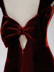 Pretty Mermaid Burgundy Velvet Slit Evening Dress Prom Dresses SD2771