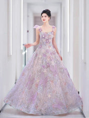 Pretty A Line Spaghetti Straps Pink Floral Long Length Evening Dress Prom Dresses SD2773